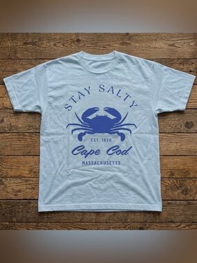 Stay Salty Cape Cod Crab Light Blue Nautical Beach Graphic T-Shirt